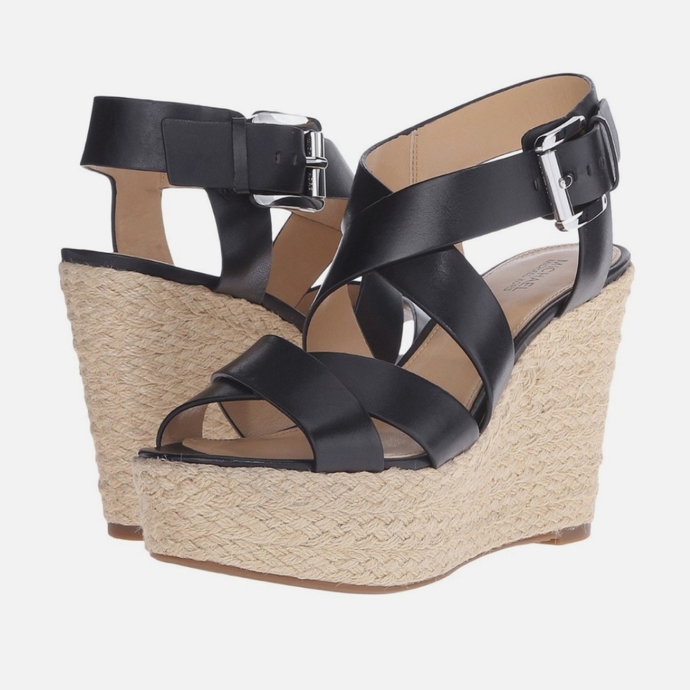 Michael Kors Celia Wedge Women's/Leather/Black/Silver size 6